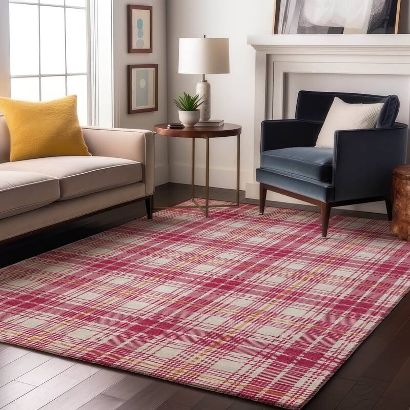 Premium Washable Super Soft Farmhouse Plaid Mayfield Rug - Blush - 9' x 12'