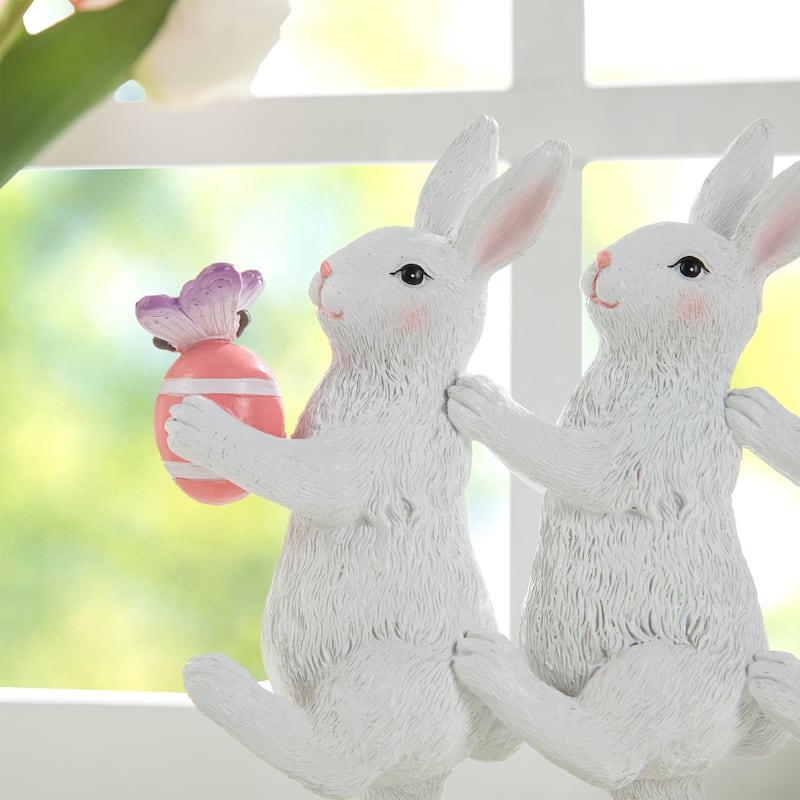 Glitzhome 9.25"H Easter Resin Triple Bunny Figurine Table Decor