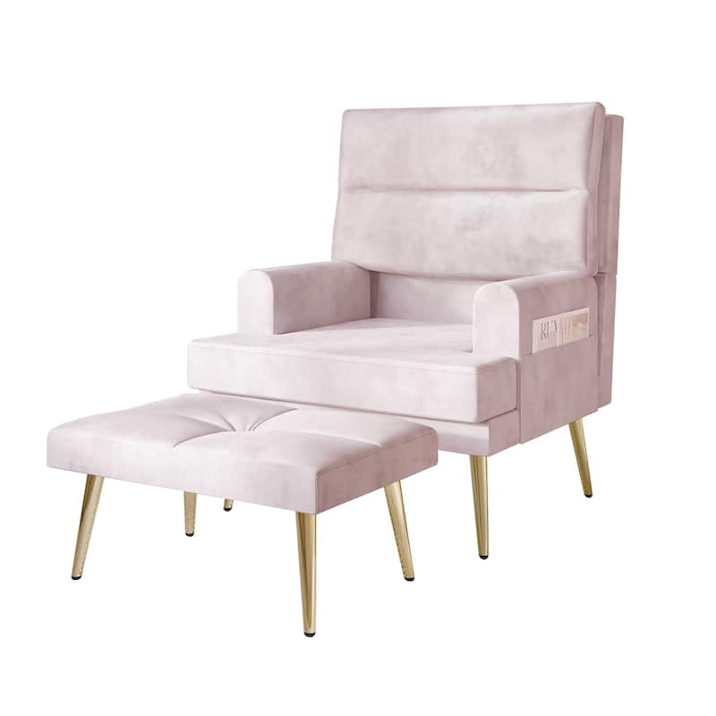 CraftPorch Modern Gold Legs Velvet Accent Chair with Ottoman