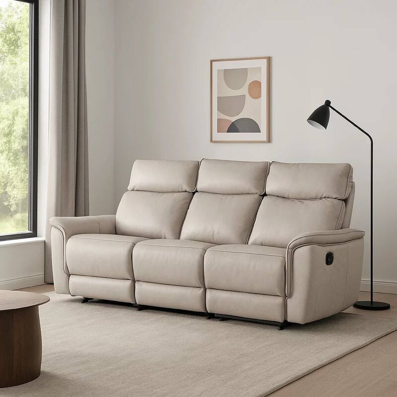 Lenne Sofa, Taupe Gray Faux Leather, Manual Reclining Mechanism, 86 Inch