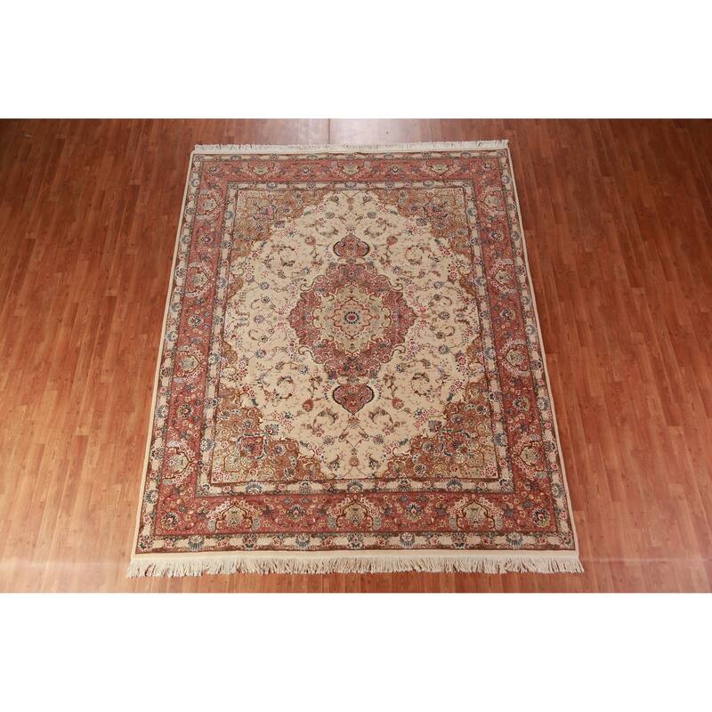 Vegetable Dye Tabriz Chinese Area Rug Handmade Wool And Silk Carpet - 8'0"x 9'11"