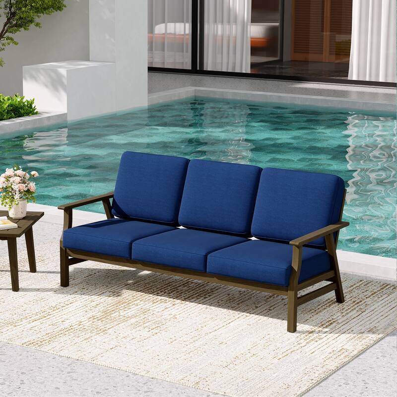 Teak Frame Outdoor Loveseat Daybed with Water-Resistant Cushions.