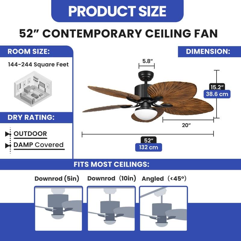 Moasis 52" Palm Leaf Ceiling Fan with Light Tropical Style with Remote