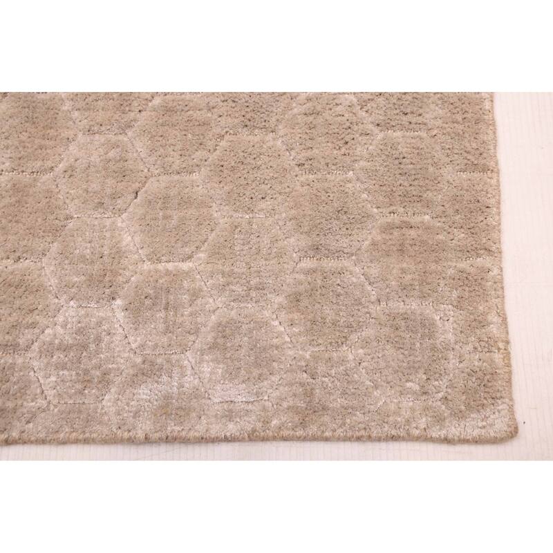 ECARPETGALLERY Hand Loomed Elysian Light Khaki Viscose Rug - 7'11 x 10'0