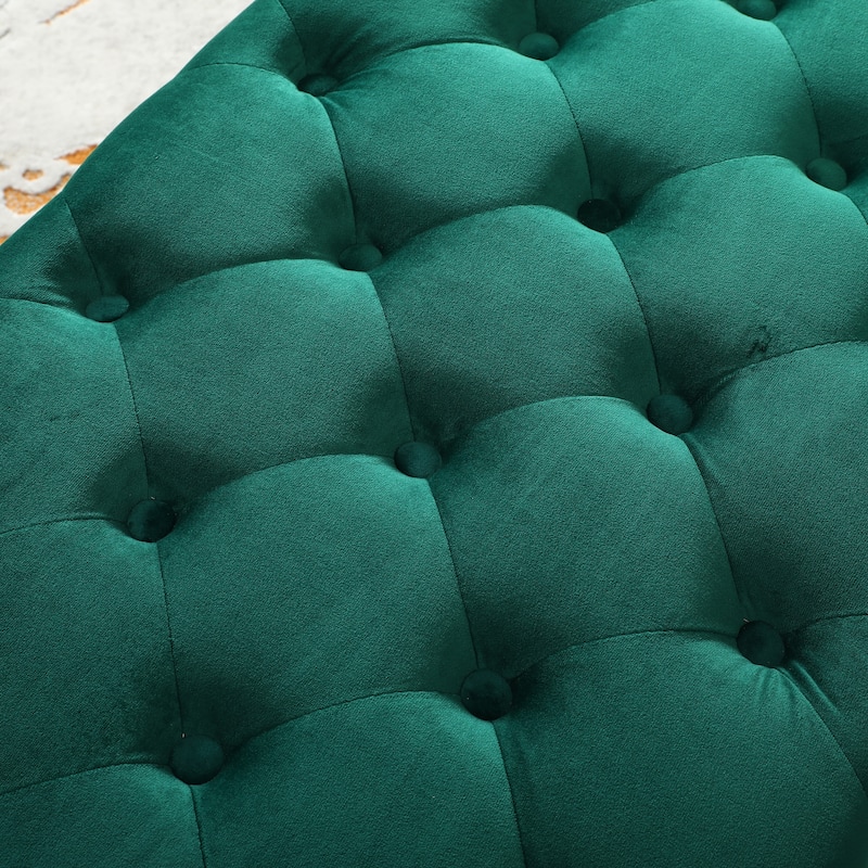 Velvet Button Tufted Bench with Gold Metal Legs