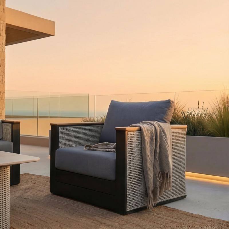 Arvin 4-Piece Outdoor Patio Conversation Set in Aluminum with Olefin Fabric Cushions Sintered Stone Rectangular Coffee Table