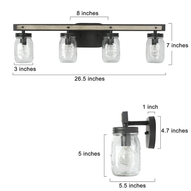 Kole Farmhouse 4-Light Linear Bathroom Vanity Lights Mason Jar Glass Wall Sconces