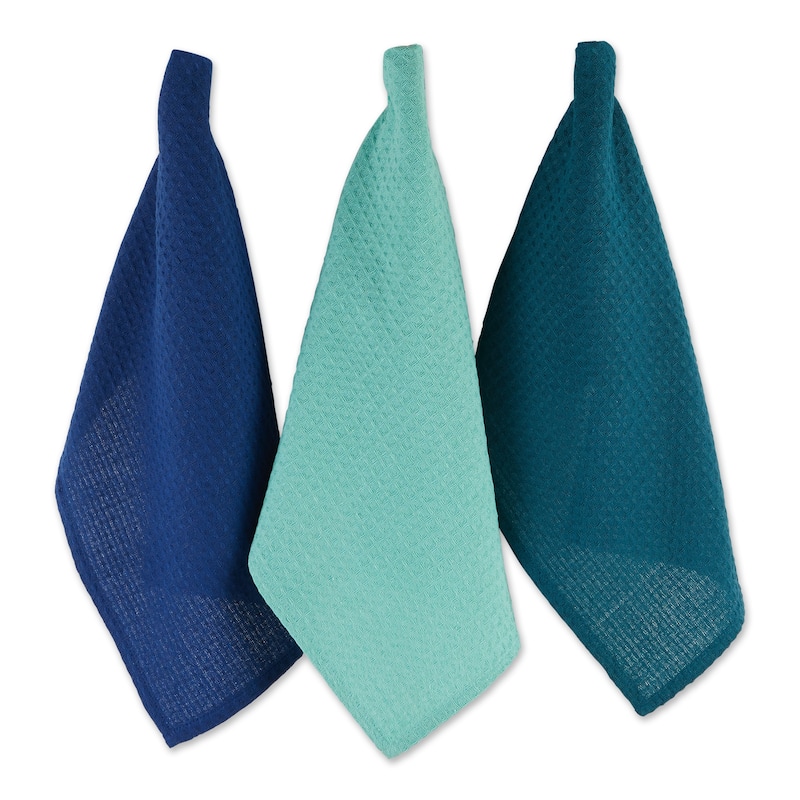 DII Black Recycled Cotton Waffle Dishtowel (Set of 6) - Assorted Blues