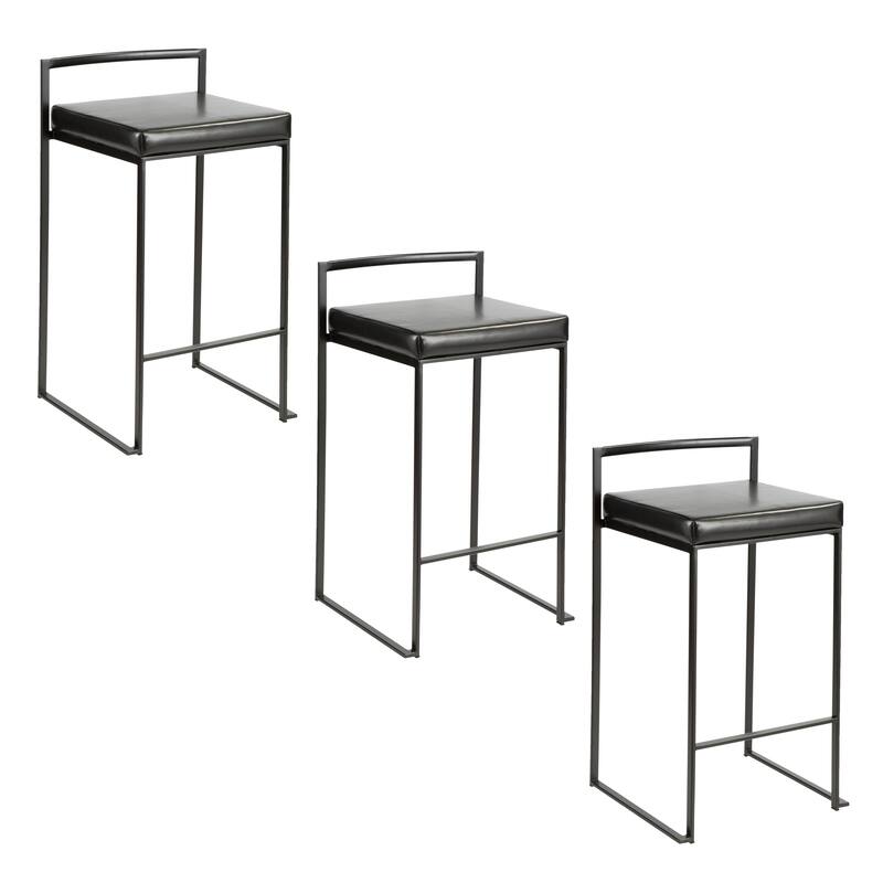 Porch & Den Forrest Black Stackable Fully Welded Counter Stool (Set of 3)