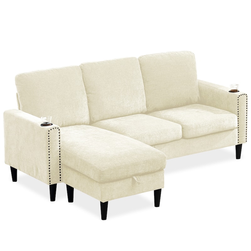 79.13" Chenille L-Shaped Sectional Sofa with Storage Chaise and Modern Design