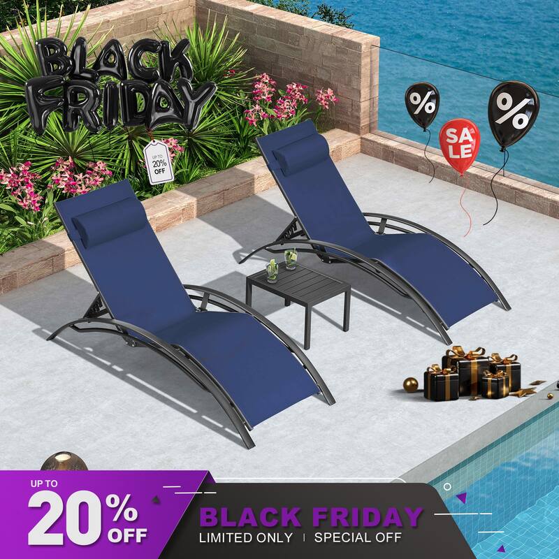 PURPLE LEAF Patio Chaise Lounge Set Outdoor Beach Pool Sunbathing Lawn Lounger Recliner Chair Side Table Included