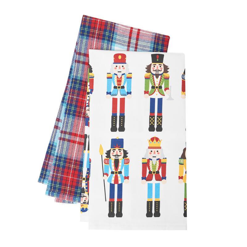 Nutcracker Plaid Printed & Woven Kitchen Towel Set of 2