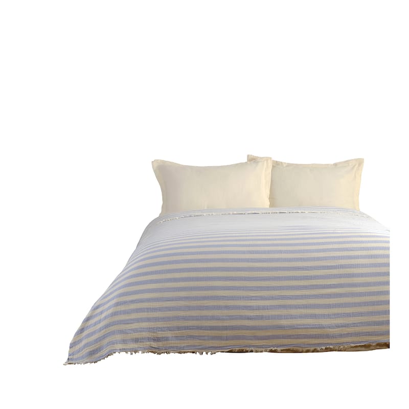 KAFTHAN Textile Muslin White with Stripes Striped Cotton Full Coverlet