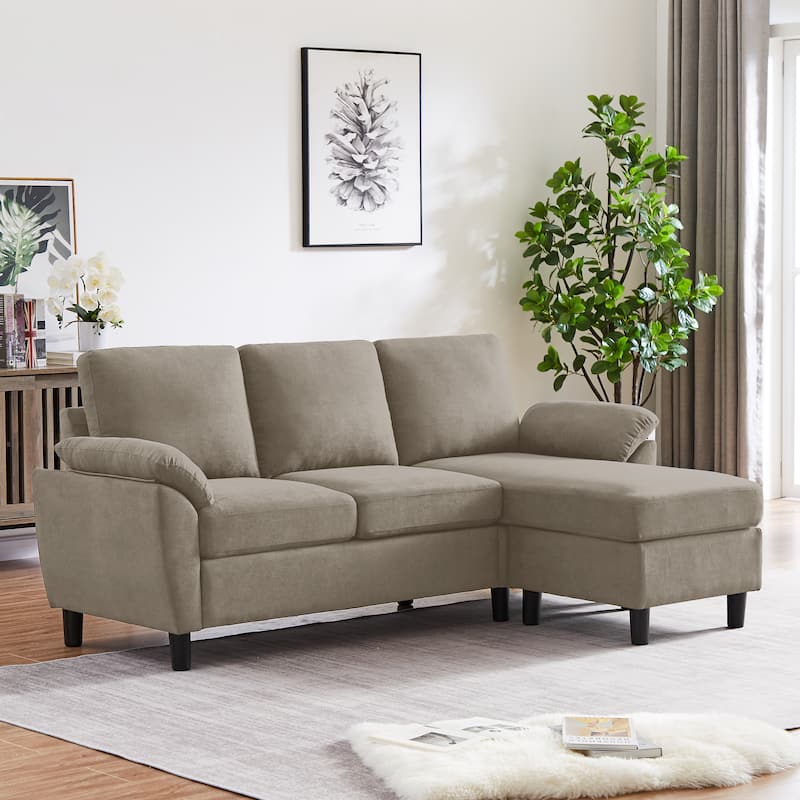 Modern Sectional Sofa Couch L Shaped with Removable Armrest, Convertible Couch with Reversible Ottoman for Living Room - Beige