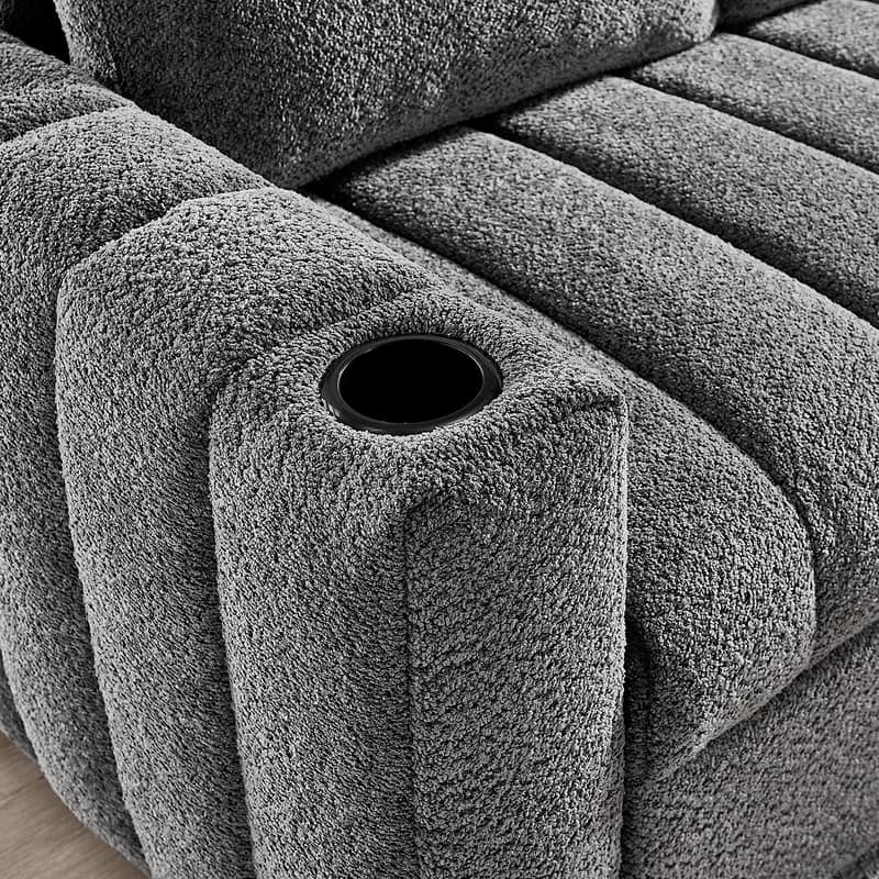 Seraphina 101"W Gray Chenille Fabric Reversible Sleeper Sectional Sofa w/Storage Chaise, Cupholders, USB Port, Throw Pillows
