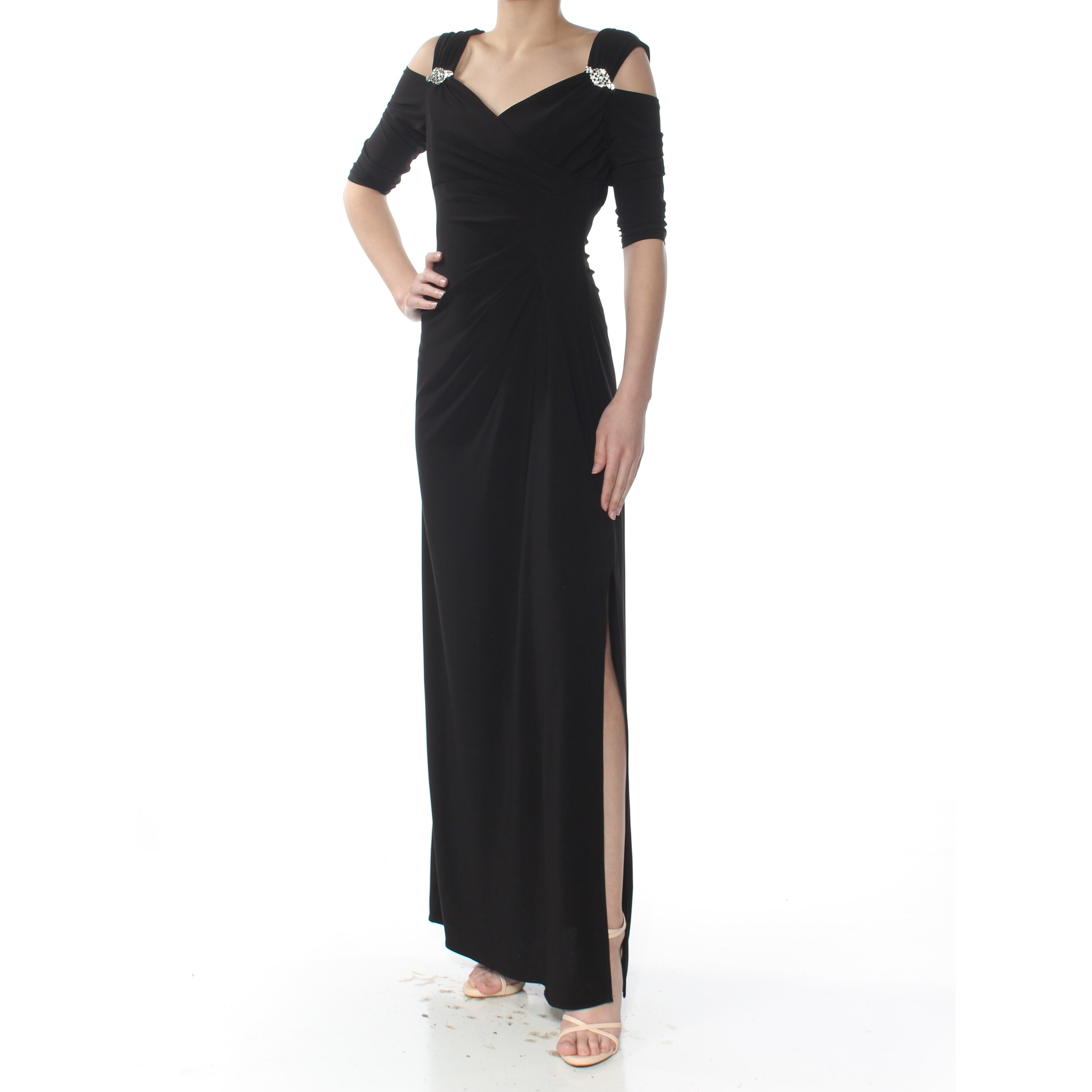 black cold shoulder gown