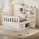 preview thumbnail 2 of 1, Twin Size Captain Bed with Storage Bookcase Headboard and 4 Drawers, Solid Wood Platform Bed Frame w/ Storage Shelves & Cabinet