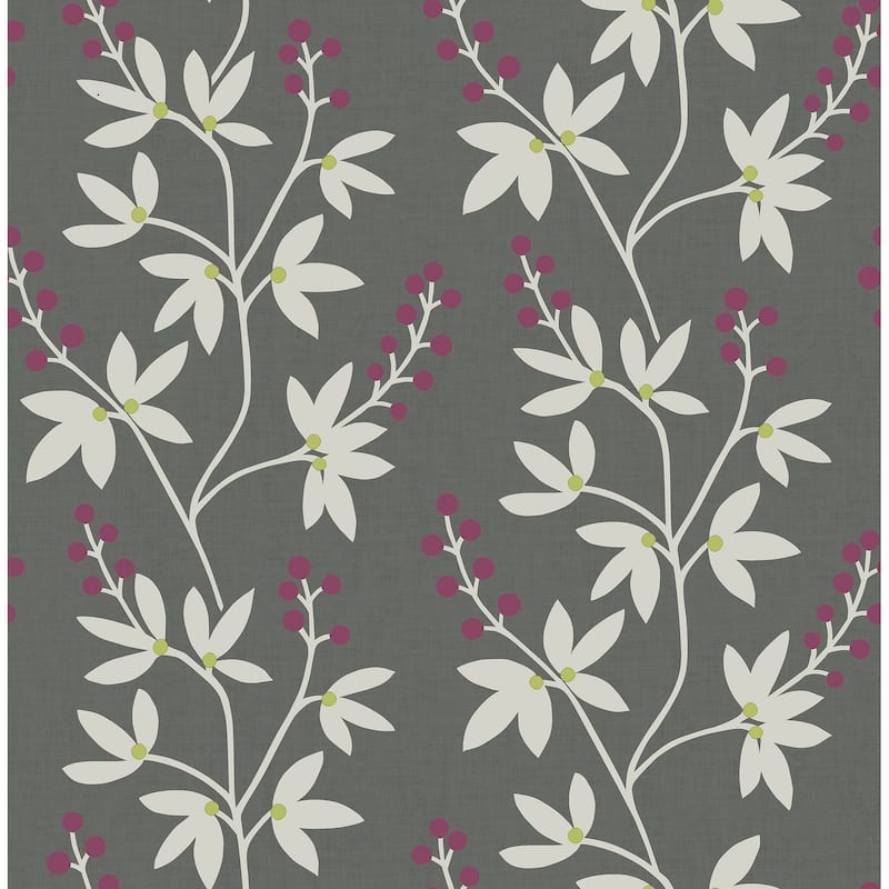 A-Street Prints Linnea Elsa Charcoal Botanical Trail Wallpaper