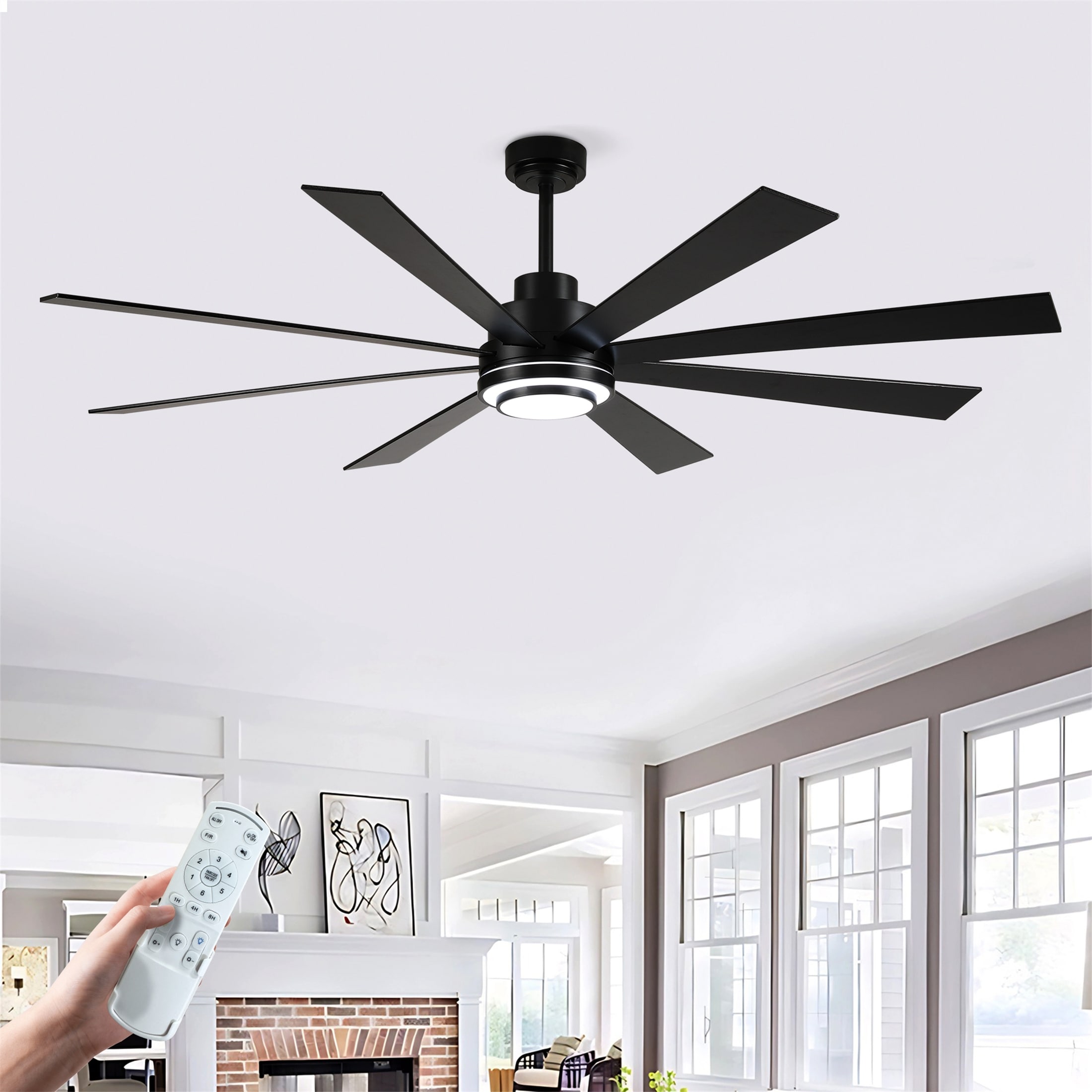 72 Inch 8 PCS Plywood Reversible Blades Ceiling Fan With Light