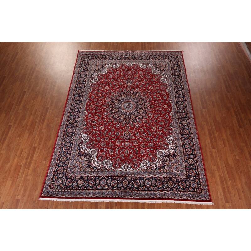 Traditional Floral Red Kashan Turkish Rug Machine-Made Oriental Carpet - 9'7" x 13'2"
