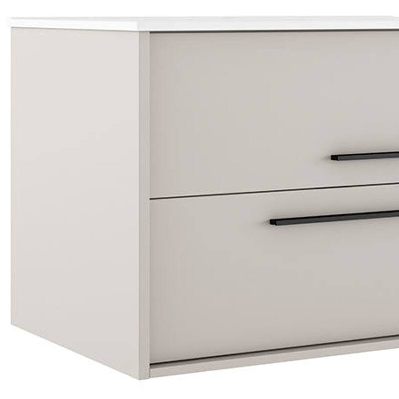 HomeRoots 40" Tan Wood Floating Bathroom Vanity With White Sink And Two Drawers - 40.00 in. x 24.60 in. x 21.60 in.