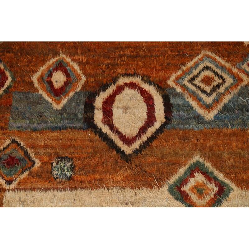 Hand Knotted Oriental 100% Wool Carpet Modern Tribal Oranges & Rust Moroccan Area Rug - 9' 11'' X 6' 8''
