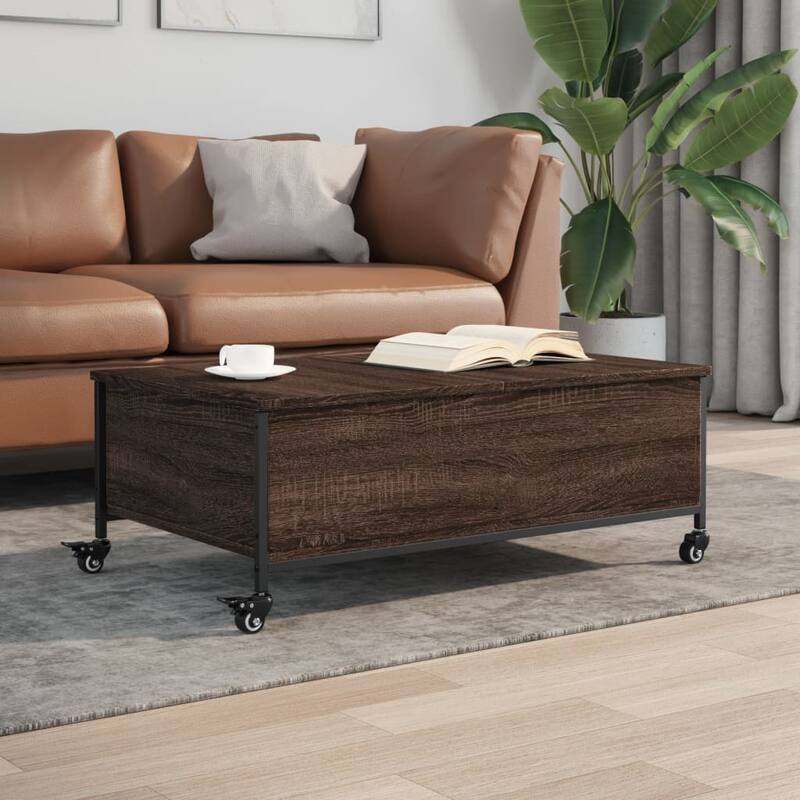 vidaXL Coffee Table Brown Oak Engineered Wood Small Modern - 21.7 x 35.8 x 13.4 in