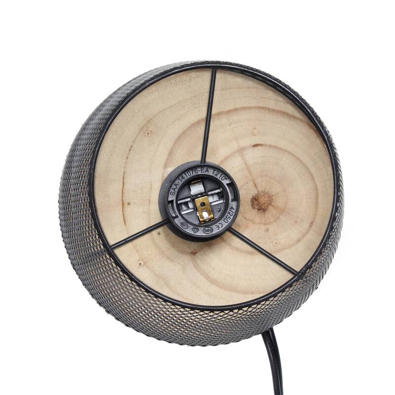 Metal Open Cage Mesh Table Lamp with Pine Wood Base - 6 x 6 x 9 in. (L x W x H)