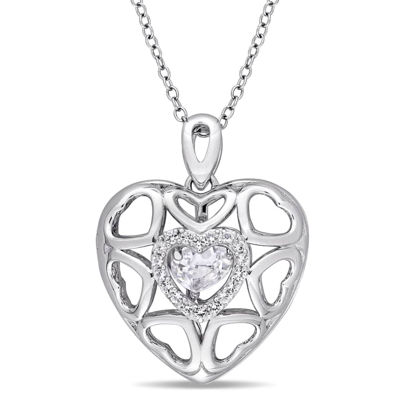 Miadora Sterling Silver White Topaz Accent Multi- Open Heart Locket Necklace
