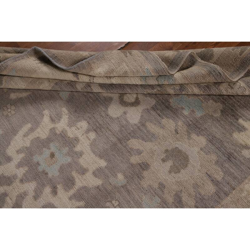 Oushak Turkish Area Rug Hand-Knotted Transitional Beige Wool Carpet - 6'2"x 8'11"