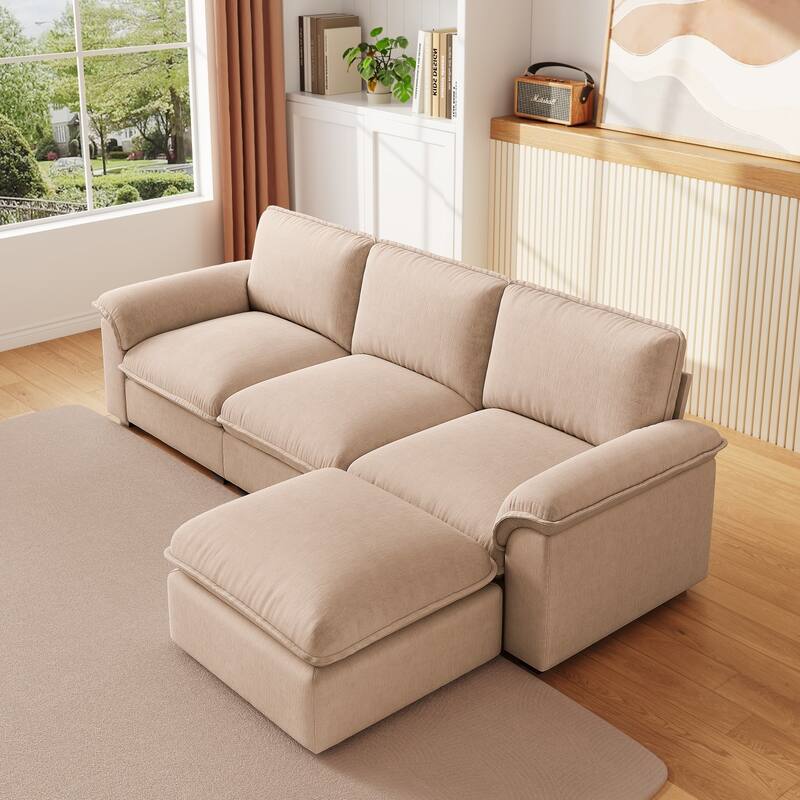 102" L-Shaped Chenille Sectional Sofa with Movable Ottoman