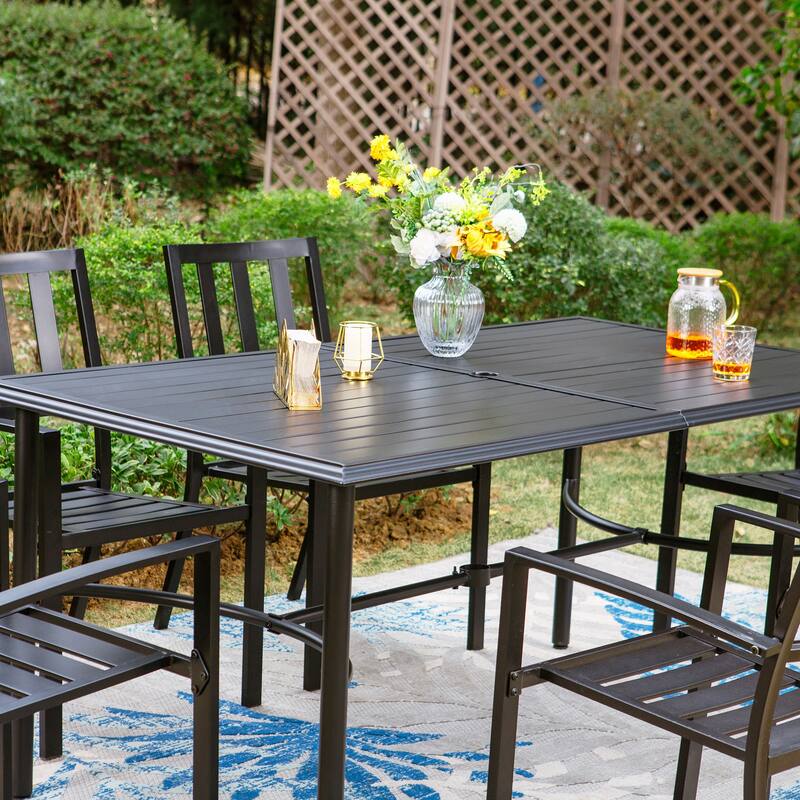 MAISON ARTS 7-Piece Metal Patio Dining Set With 1 Rectangular Table & 6 Stackable Dining Chairs