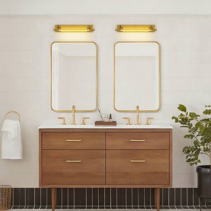 23.1" W Mid-Century Modern Gold Double Arm LED 3000K Barthroom Mirror/Picture Wall Light - 21.3 in. W x 4.3 in. H x 6.7 in. D
