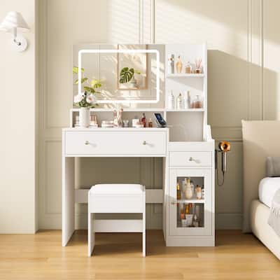 Modern Vanity Sets(1+1) with Smart LED Mirror,Large Storage,MDF Construction