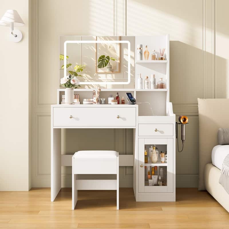 Modern Vanity Sets(1+1) with Smart LED Mirror,Large Storage,MDF Construction