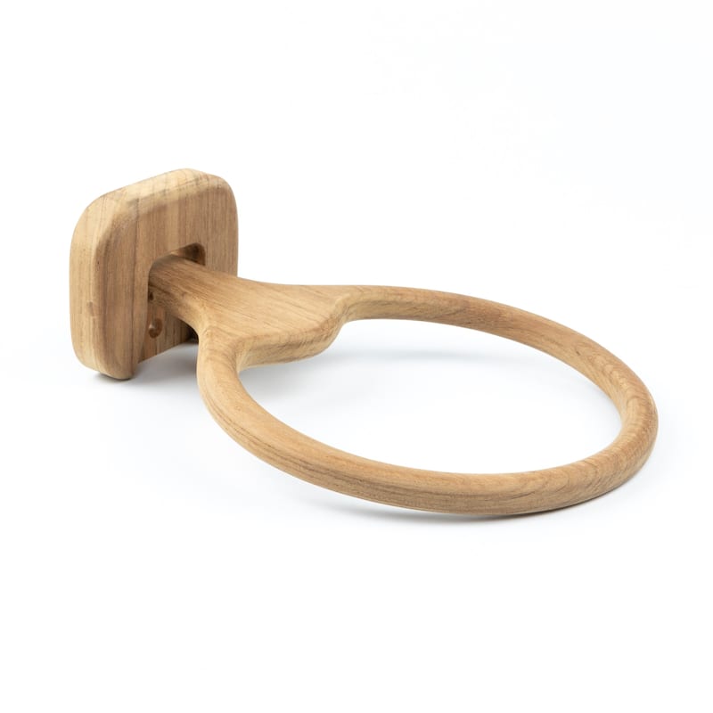 Solid Teak Wall Mount Towel Ring - 6-3/4" W x 10" H x 1.25" D