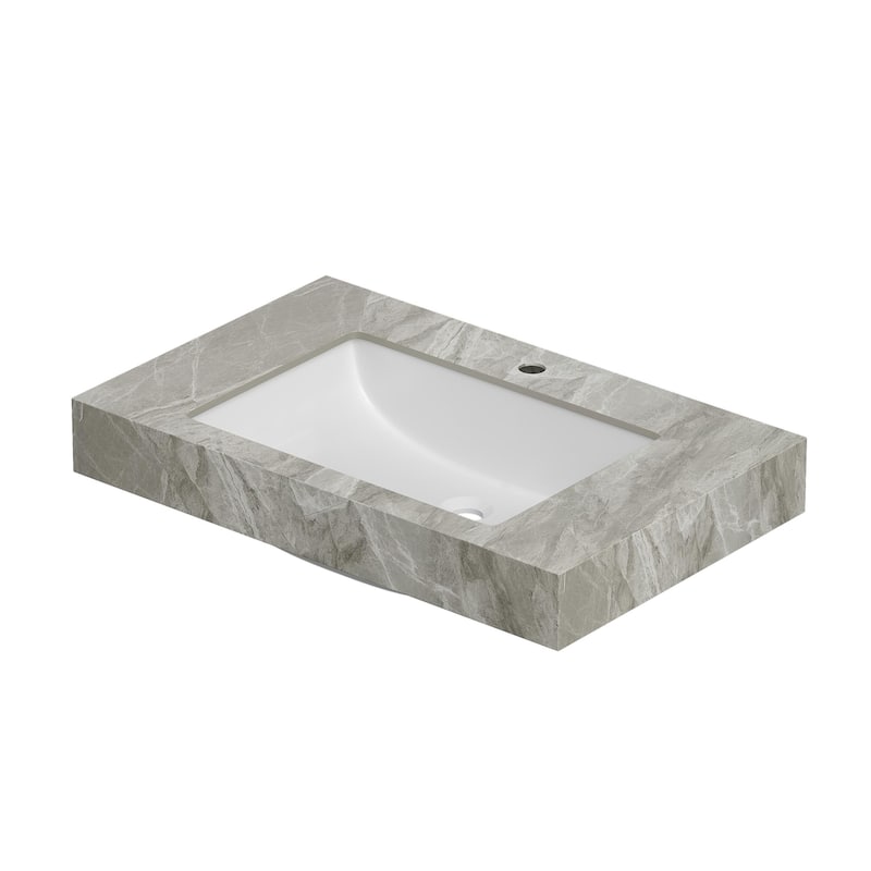30" Sintered Stone Countertop & Ceramic Basin, NO Cabinet, NO Faucet and Sink Cover - Light Gray