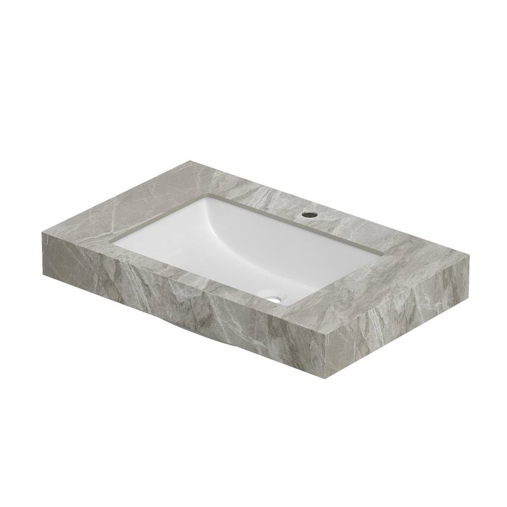 30" Sintered Stone Countertop & Ceramic Basin, NO Cabinet, NO Faucet and Sink Cover