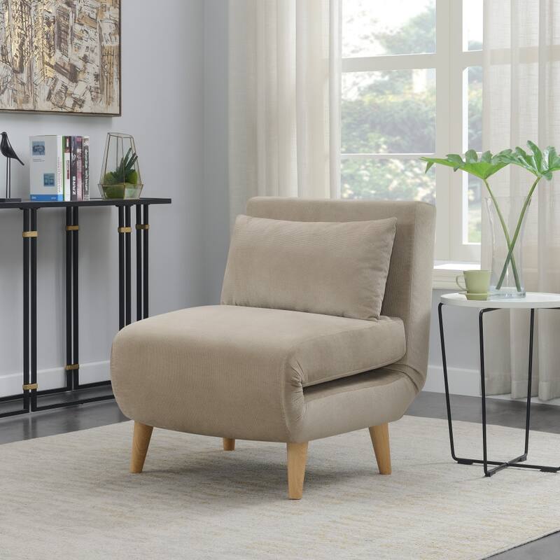 27-Inch Beige and Natural Convertible Sleeper Chair with Matching Pillow - 26.77” x 28.35” x 30.31”