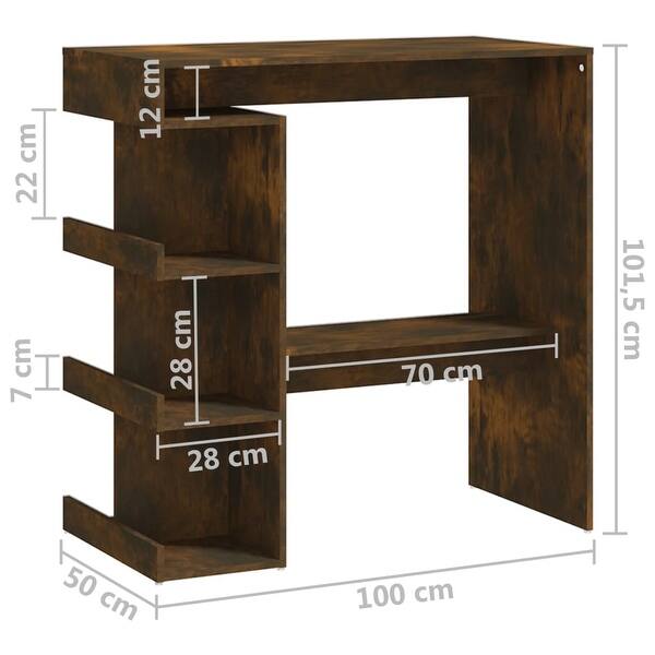 dimension image slide 0 of 8, vidaXL Bar Table with Storage Rack 39.4"x19.7"x40" Engineered Wood - 39.4" x 19.7" x 40"