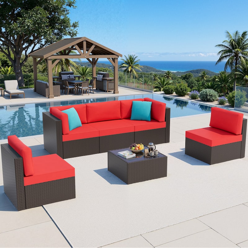 Futzca 6-Piece Patio Conversation Furniture Set with Pillows and Cushions - N/A - Red