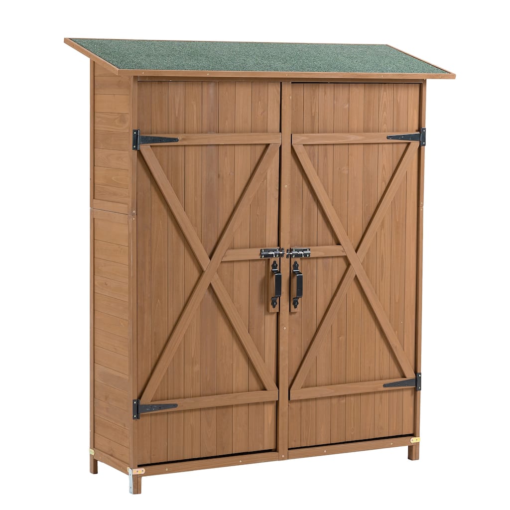 56"L x 19.5"W x 64"H Outdoor Storage Shed with Lockable Door, Wooden Tool Storage Shed w/Detachable Shelves & Pitch Roof