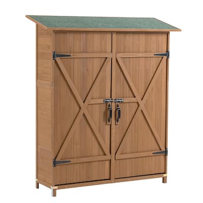 56"L x 19.5"W x 64"H Outdoor Storage Shed with Lockable Door,Wooden Tool Storage Shed w/Detachable Shelves & Pitch Roof