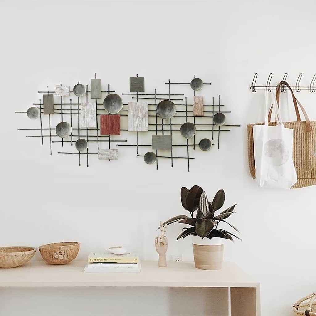 Metal and Wood Geometric Abstract Wall Decor