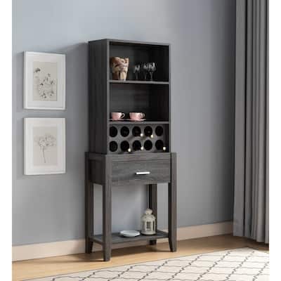 Wine Bar Cabinet, Kitchen Storage Cabinet with Drawer and Open Shelves, Distressed Grey - N/A
