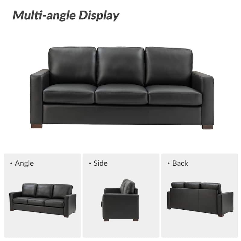 Ernando 83.46" Wide Genuine Leather Sofa with Squared Arms and Pillows