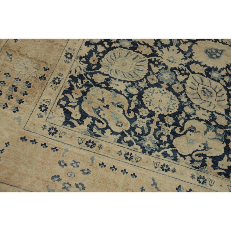 Hand Knotted Traditional Wool Blue Floral Area Rug - 9' 7'' X 8' 2''