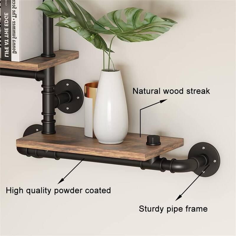 Industrial Floating Pipe Wall Mounted Shelves Rustic Modern Wood Shelving