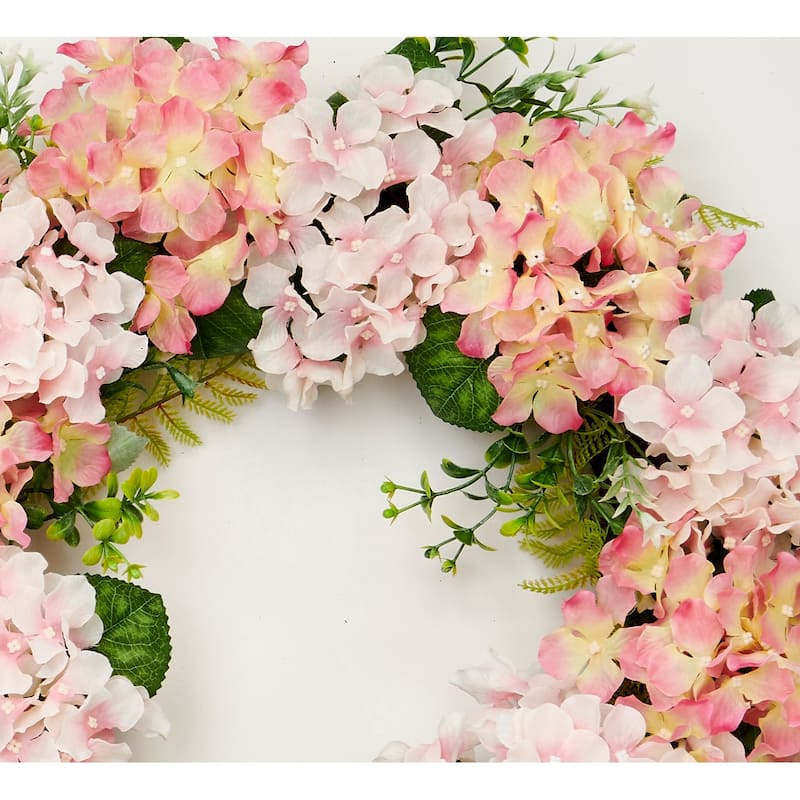 24" Pink Hydrangea Wreath on Natural Twig Base