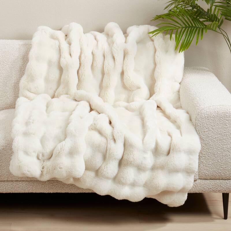 Plush Faux Fur Throw Blanket - Soft Lined Decorative Throw for Couch, Sofa, & Bed, 50"x60"